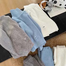 ALO Waffelstrick Pullover lose gerade Hosen Temperament Modeanzug (3 Stile) -2574  