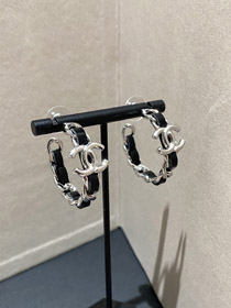 Chanel Silber Leder Ring Ohrringe-3596  