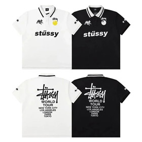 Stussy Schwarz 8 gestickte kurzärmelige Polo-Shirt locker casual kurzärmeliges T-Shirt-2817  