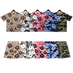 DENIM TEARS Kapok Camouflage Foam Print Loose Kurzarmliges T-Shirt Shorts Set-2822  
