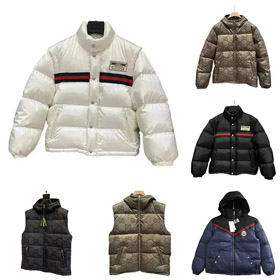 GUCCI Logo Etikett gestreiftes Band gestippt abnehmbare Ärmel Aviator Daunenjacke-4265  